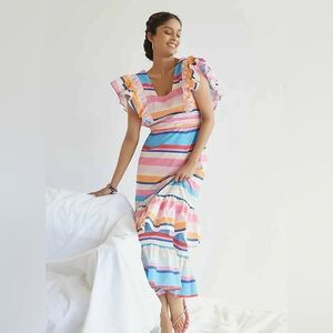 NWOT Anthropologie Plenty by Tracy Reese Ruffled Rainbow Dress